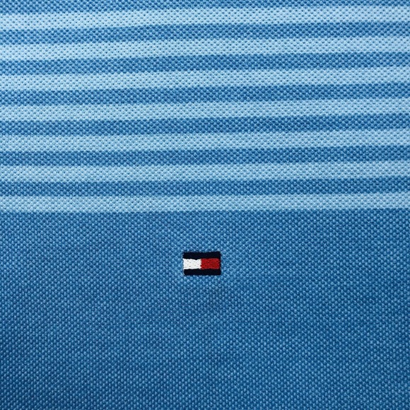 Y2K Tommy Hilfiger Polo Shirt Mens LARGE Blue Colorblock Stripe Flag Loop Collar - Picture 5 of 16